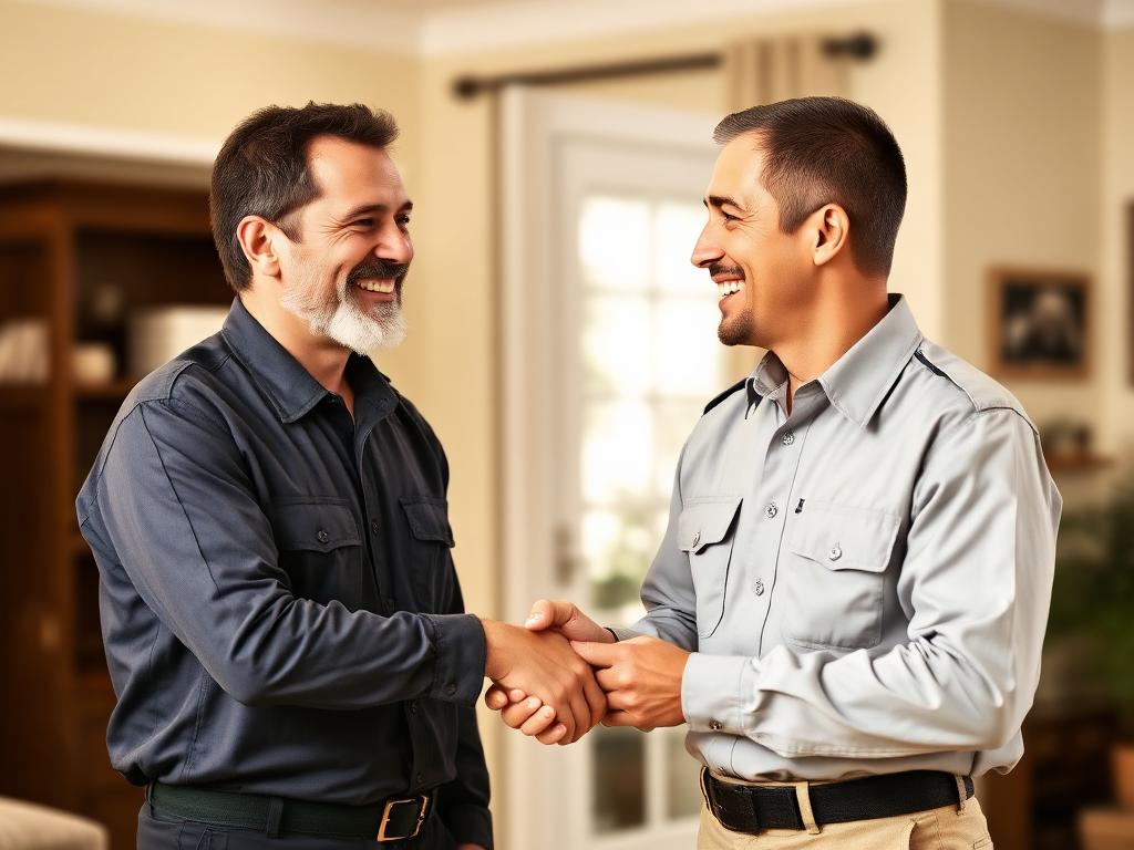 Satisfied customer with technician