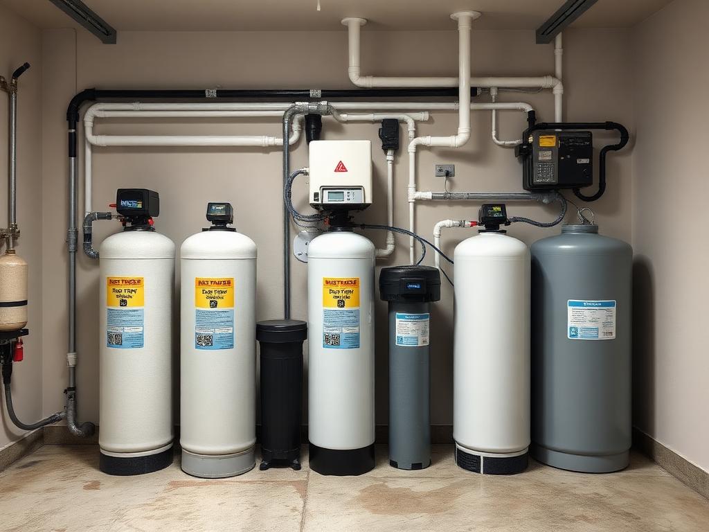 Professional well water treatment system installation with multiple tanks